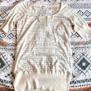 Calvin Klein short sleeve glitter striped top with bow. Size Medium